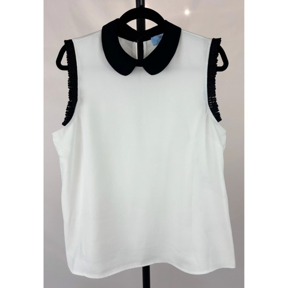 Sleeveless White Blouse with Black Peter Pan Collar